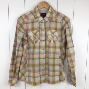 Marmot Womens M Plaid Button Front Shirt Roll Tab